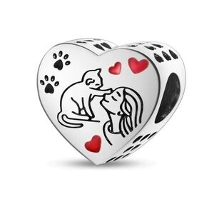 MULA Silver Cat and Girl Heart Charm for Bracelets and Necklaces NWT ❤️🐾
